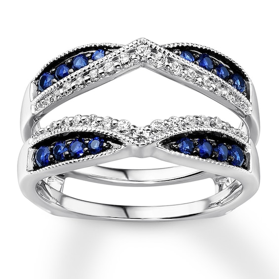 Natural Sapphire Enhancer Ring 1/5 cttw Diamonds 14K White Gold Wraps