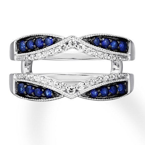 Natural Sapphire Enhancer Ring 1/5 cttw Diamonds 14K White Gold Wraps
