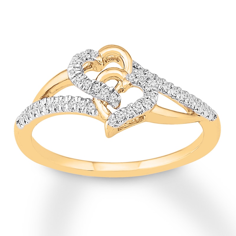 Main Image 1 of Entwined Hearts Ring 1/8 ct tw Diamonds 10K Yellow Gold