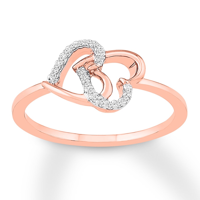Main Image 1 of Diamond Hearts Ring 1/20 ct tw Round 10K Rose Gold