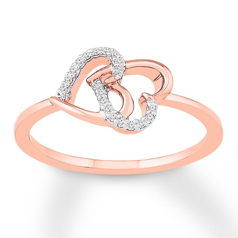 Diamond Hearts Ring 1/20 ct tw Round 10K Rose Gold