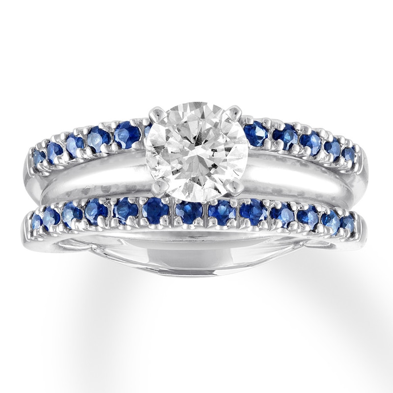 Natural Sapphire Enhancer Ring 14K White Gold