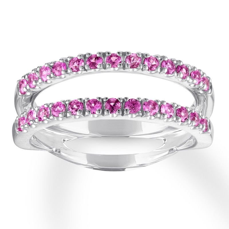 Natural Pink Sapphire Enhancer Ring 14K White Gold