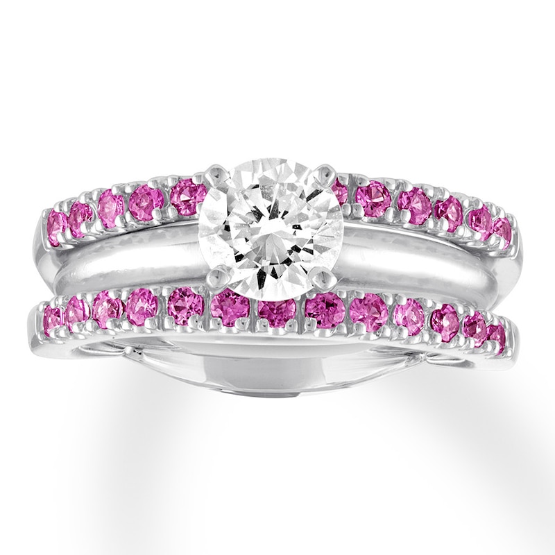 Natural Pink Sapphire Enhancer Ring 14K White Gold