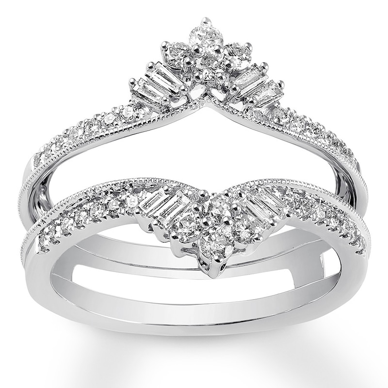 Diamond Enhancer Ring 1/2 ct tw Round/Baguette 14K White Gold