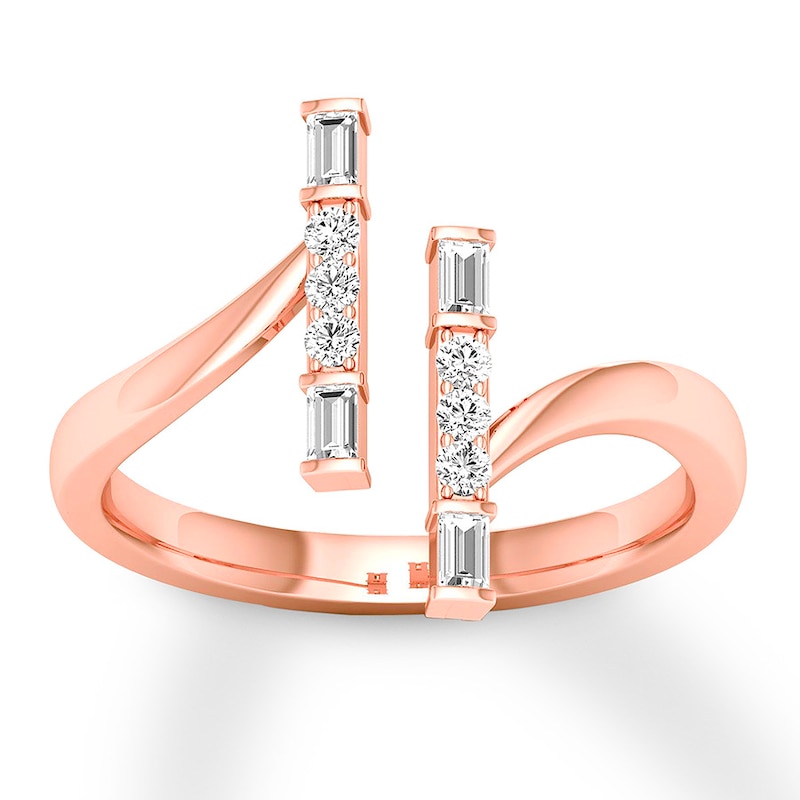 Diamond Ring 1/4 ct tw Round/Baguette 10K Rose Gold with 360