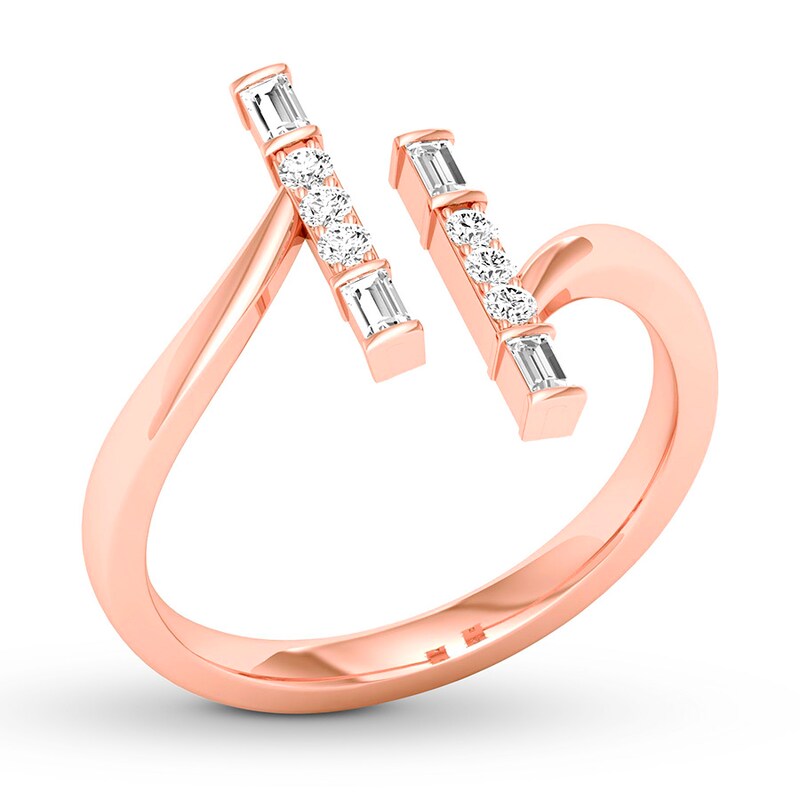 Diamond Ring 1/4 ct tw Round/Baguette 10K Rose Gold