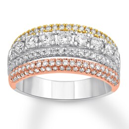 Diamond Anniversary Ring 1-1/4 ct tw Round 14K Tri-Color Gold