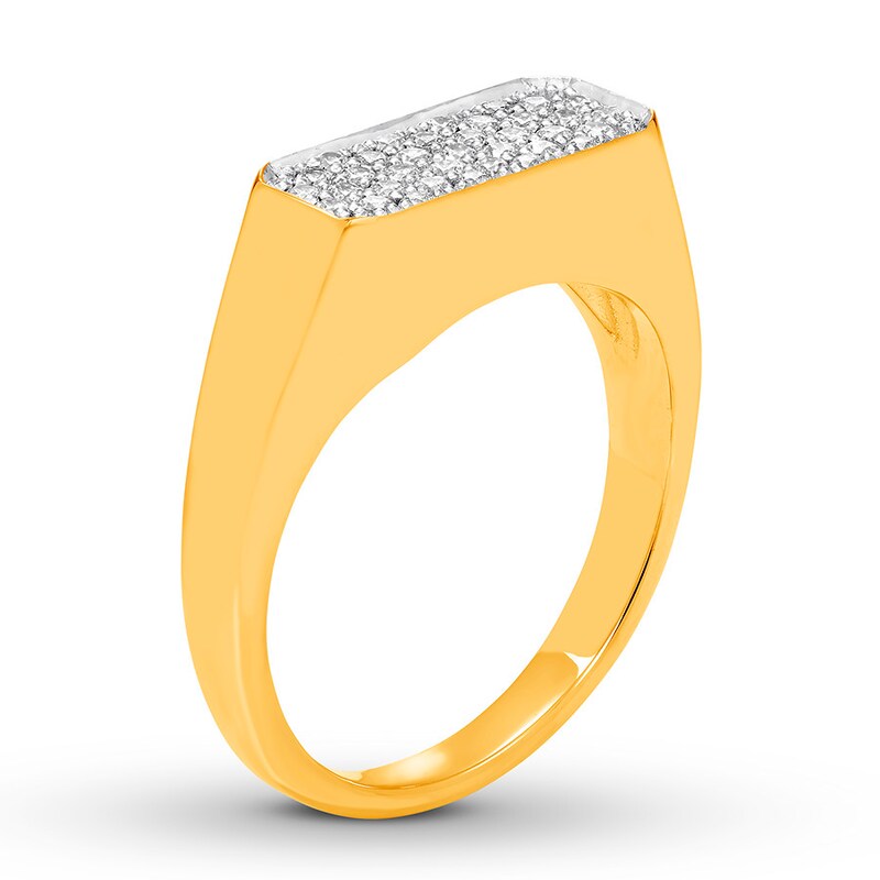 Main Image 2 of Diamond Signet Ring 1/4 ct tw Round-cut 10K Yellow Gold