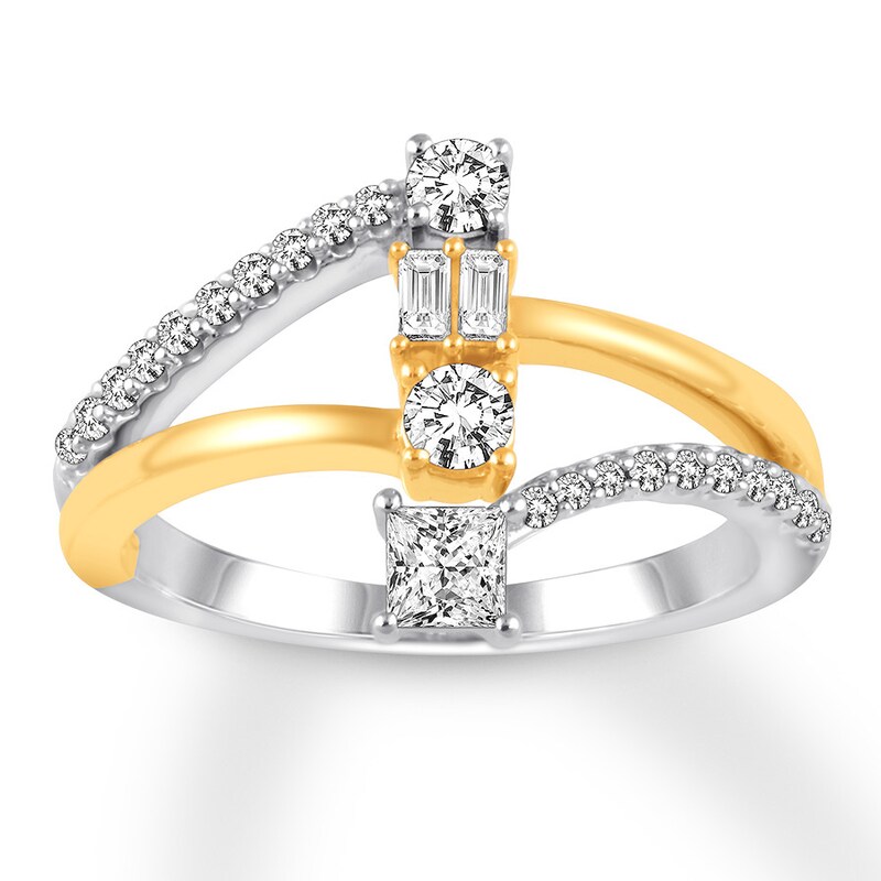 Diamond Ring 1/2 ct tw Round/Baguette/Princess 10K Two-Tone Gold