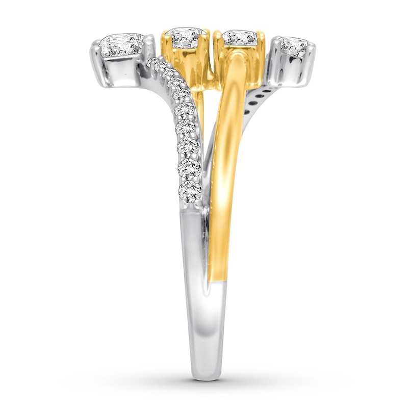 Diamond Ring 1/2 ct tw Round/Baguette/Princess 10K Two-Tone Gold