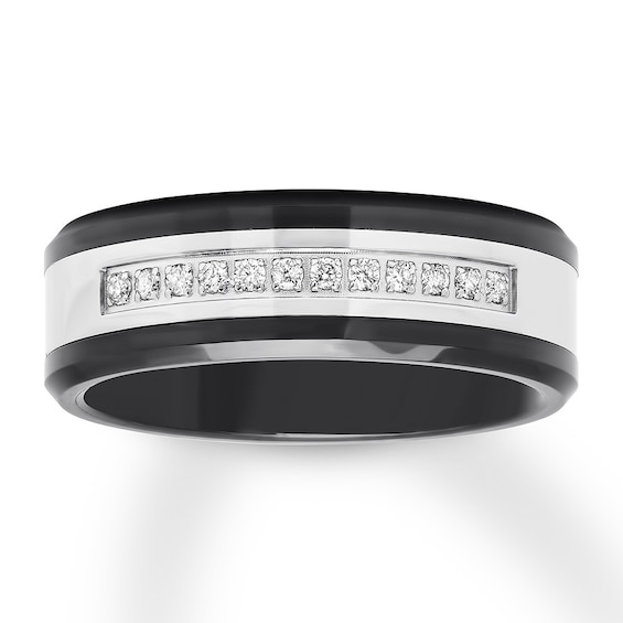 Jared The Galleria Of Jewelry Mens 8mm Band 1/6 ct tw Diamonds Ceramic & Stainless Steel
