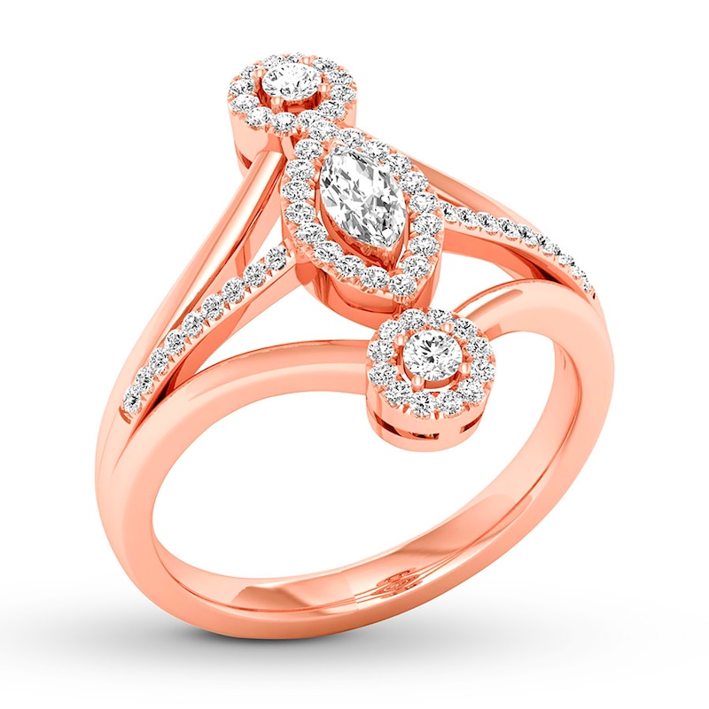Diamond Directional Ring 1/2 ct tw Marquise/Round 14K Rose Gold