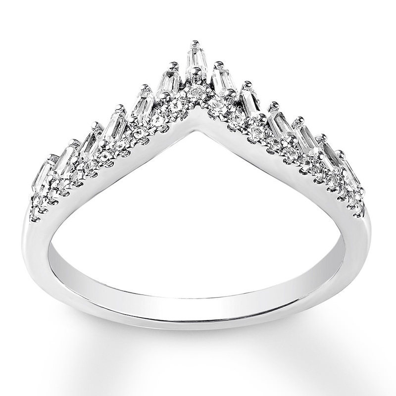 Diamond Contour Ring 1/3 ct tw Round/Baguette 14K White Gold