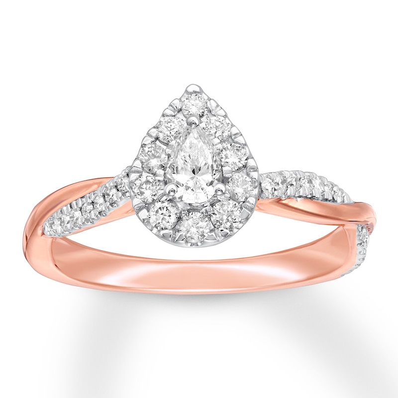 Diamond Promise Ring 1/2 ct tw Pear-shaped/Round 10K Rose Gold with 360