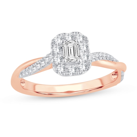 Diamond Promise Ring 1/2 ct tw Emerald/Round 10K Rose Gold | Jared