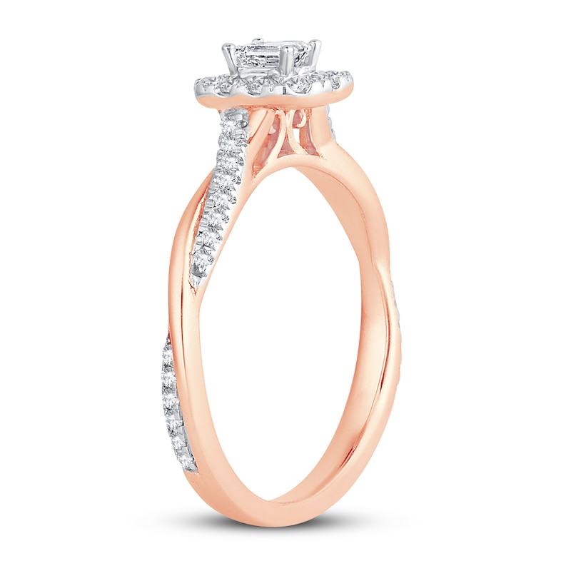 Diamond Promise Ring 1/2 ct tw Emerald/Round 10K Rose Gold