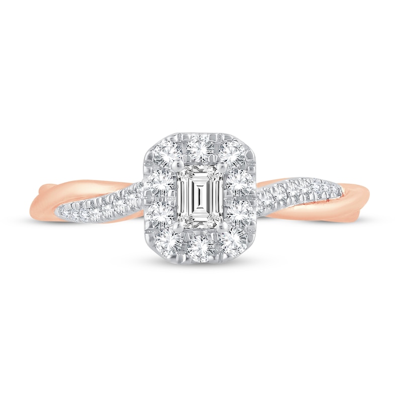 Diamond Promise Ring 1/2 ct tw Emerald/Round 10K Rose Gold