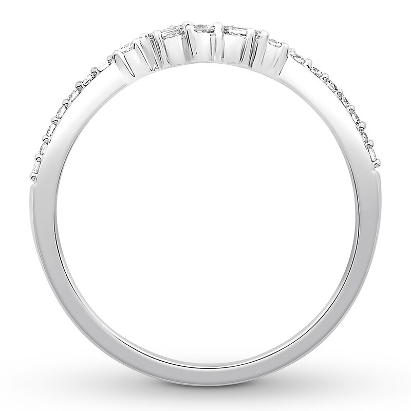 Diamond Anniversary Ring 1/6 ct tw Round/Baguette 10K White Gold