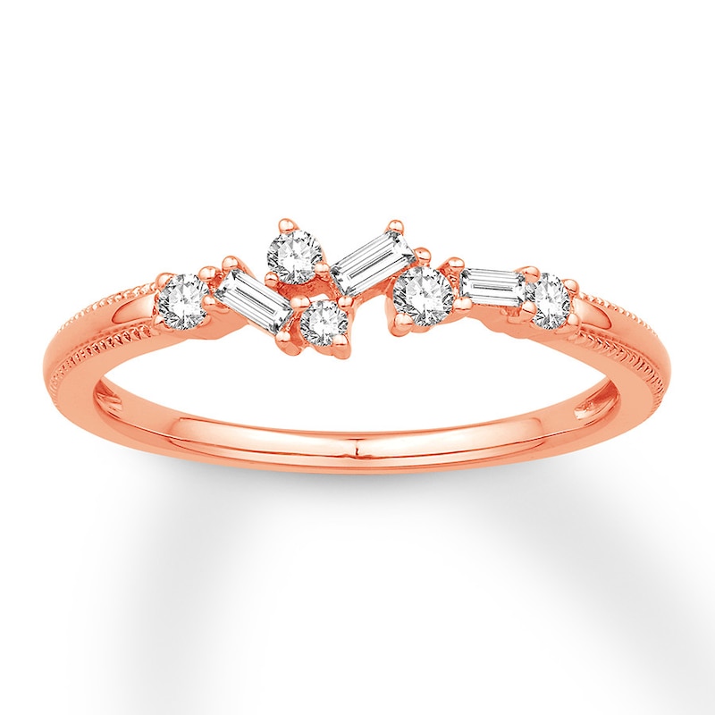 Diamond Anniversary Band 1/5 ct tw Round/Baguette 10K Rose Gold with 360
