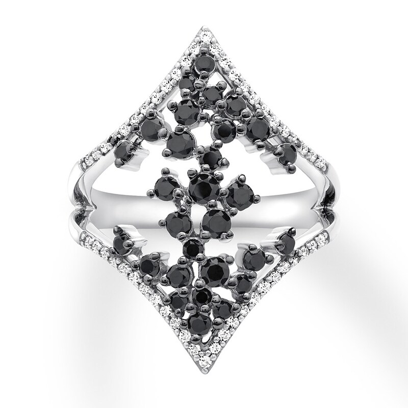 Black/White Diamond Ring 1 ct tw Round-cut 14K White Gold