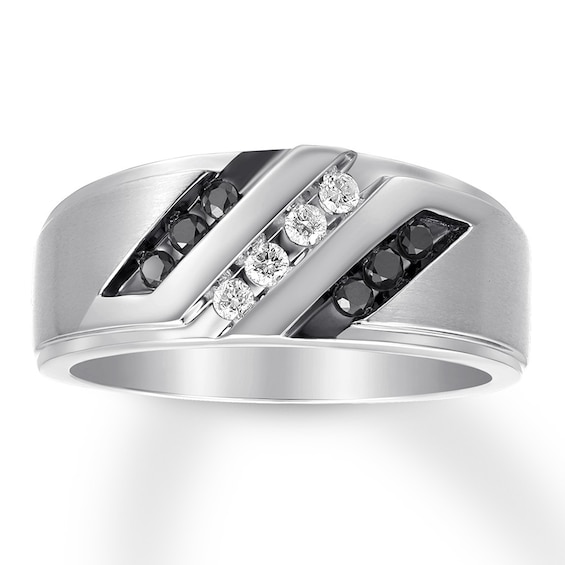 Mens Black  White Diamond Band 14 ct tw 10K White Gold