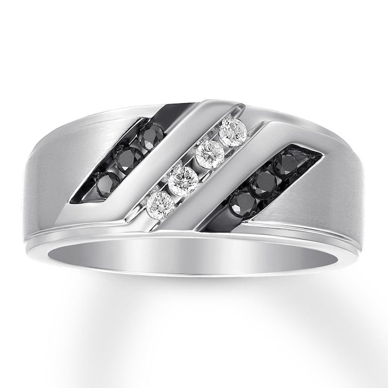 Main Image 1 of Men's Black & White Diamond Band 1/4 ct tw 10K White Gold