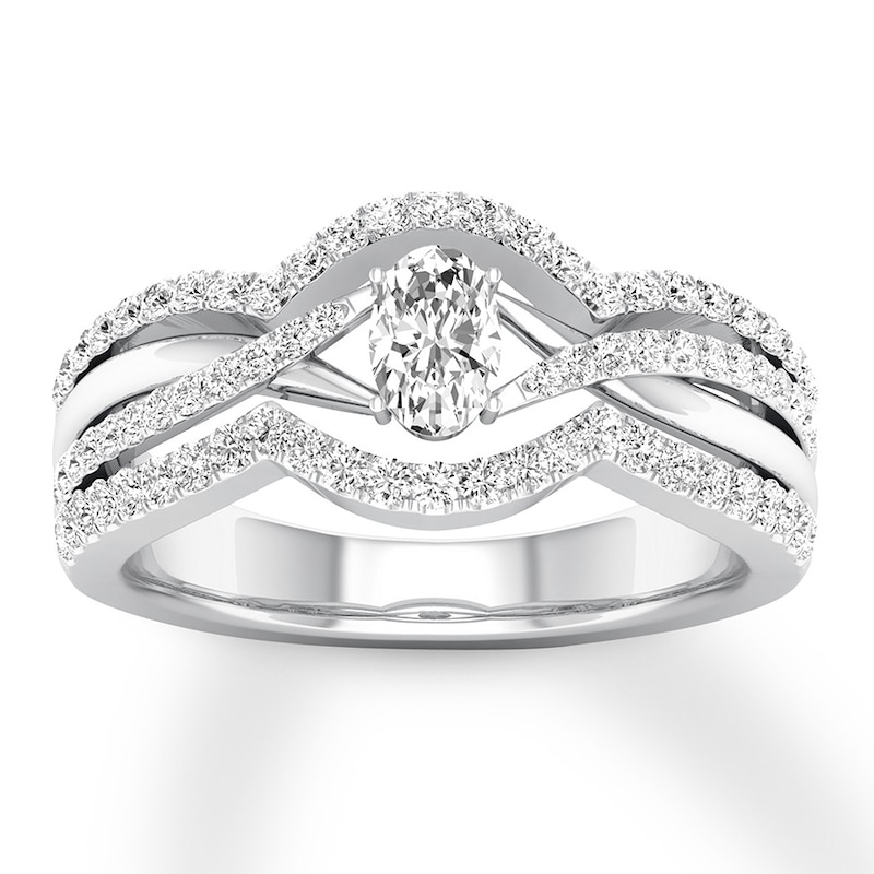 Main Image 1 of Diamond Anniversary Ring 3/4 ct tw Oval/Round 14K White Gold