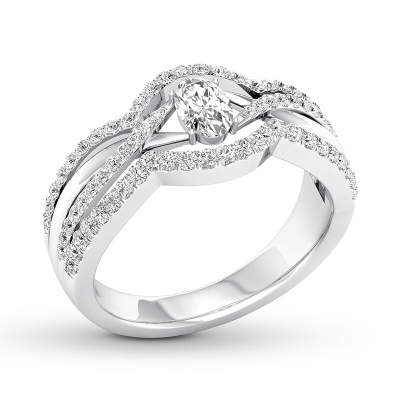Main Image 4 of Diamond Anniversary Ring 3/4 ct tw Oval/Round 14K White Gold