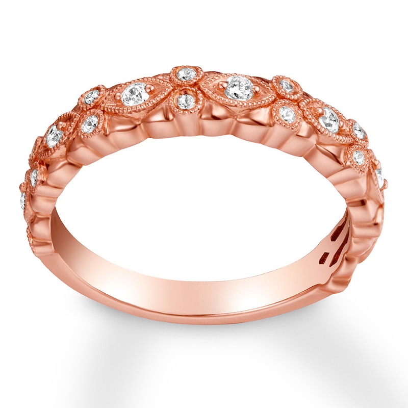 Diamond Anniversary Ring 1/4 ct tw Round-cut 10K Rose Gold with 360
