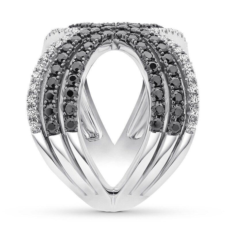 Main Image 3 of Black & White Diamond Ring 1 carat tw 10K White Gold