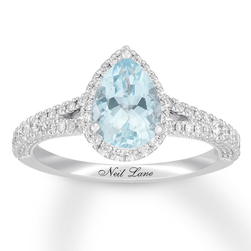 Neil Lane Aquamarine Engagement Ring 1/2 ct tw Diamonds 14K Gold