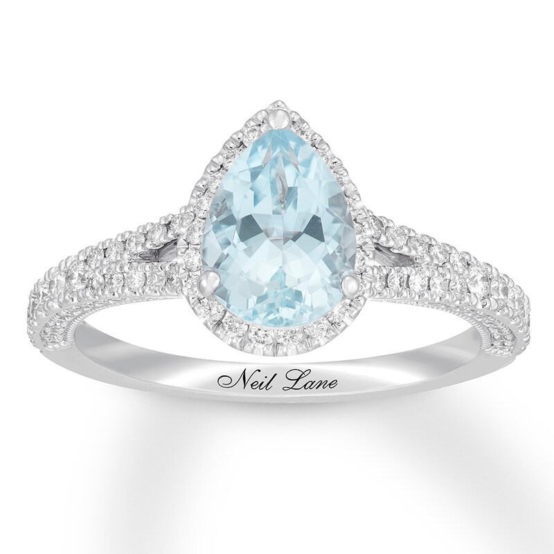 Main Image 1 of Neil Lane Aquamarine Engagement Ring 1/2 ct tw Diamonds 14K Gold