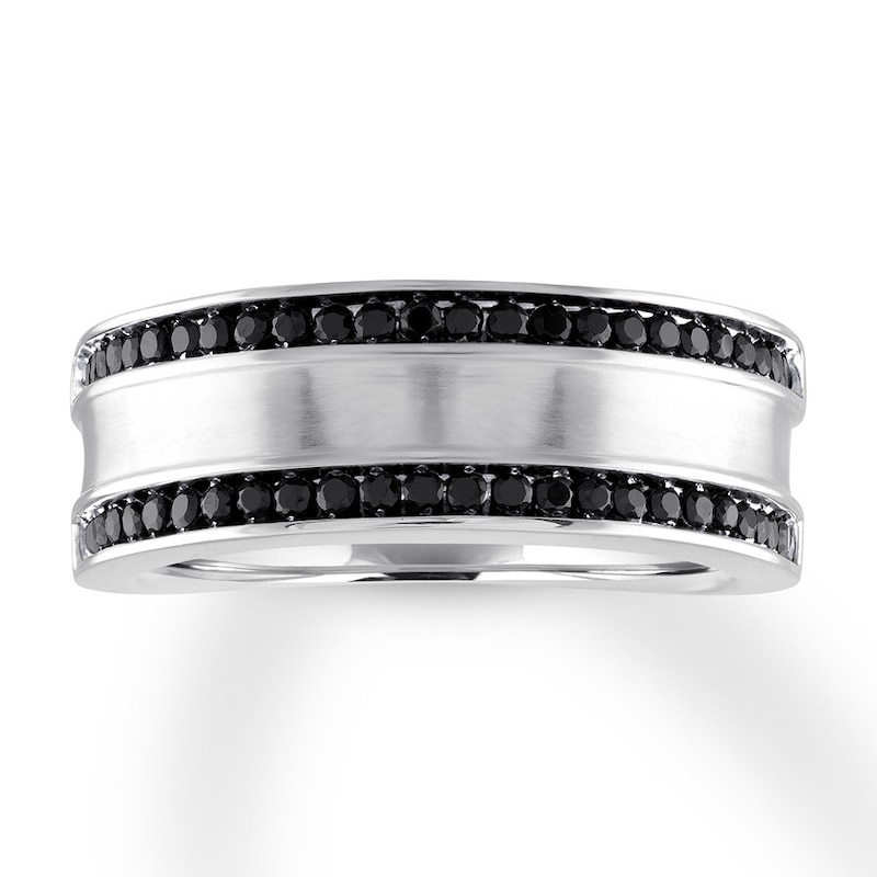 Men's Black Diamond Band 1/2 carat tw 10K White Gold