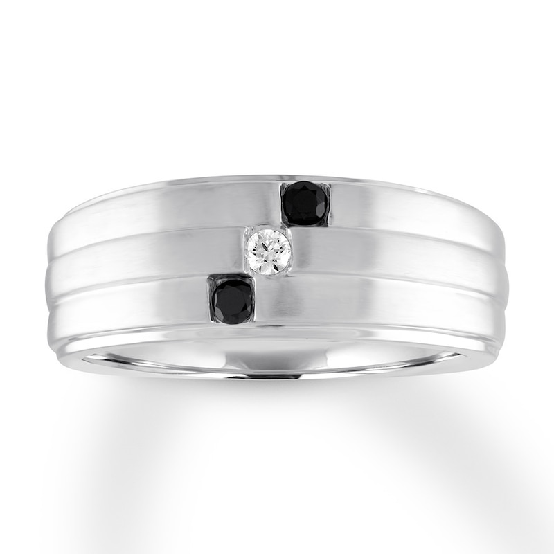 Men's Black & White Diamond Band 1/6 ct tw 10K White Gold
