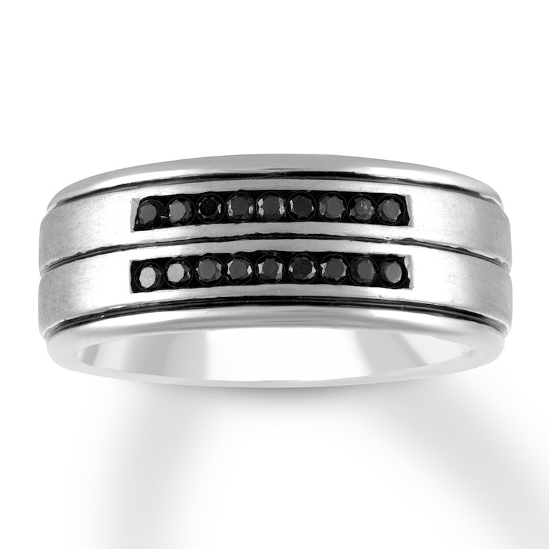 Black Diamond Men's Band 1/4 ct tw Round-cut 10K White Gold