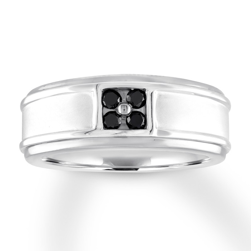 Main Image 1 of Black Diamond Men's Band 1/5 carat tw 10K White Gold