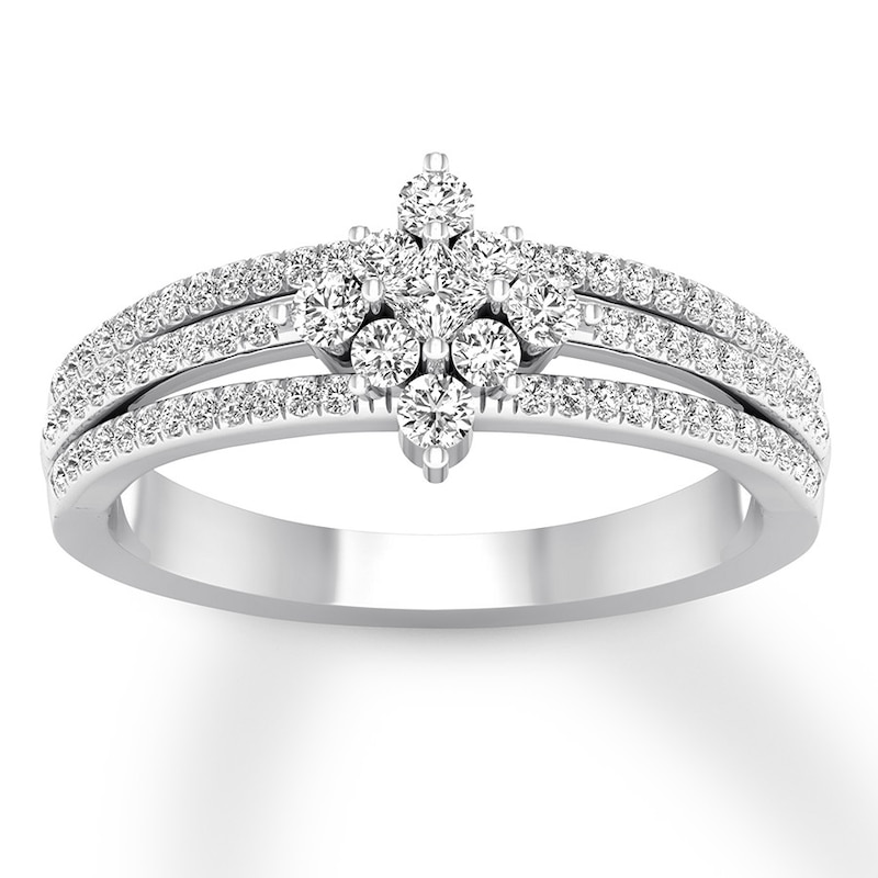 Diamond Ring 1/2 ct tw Round/Princess-cut 14K White Gold