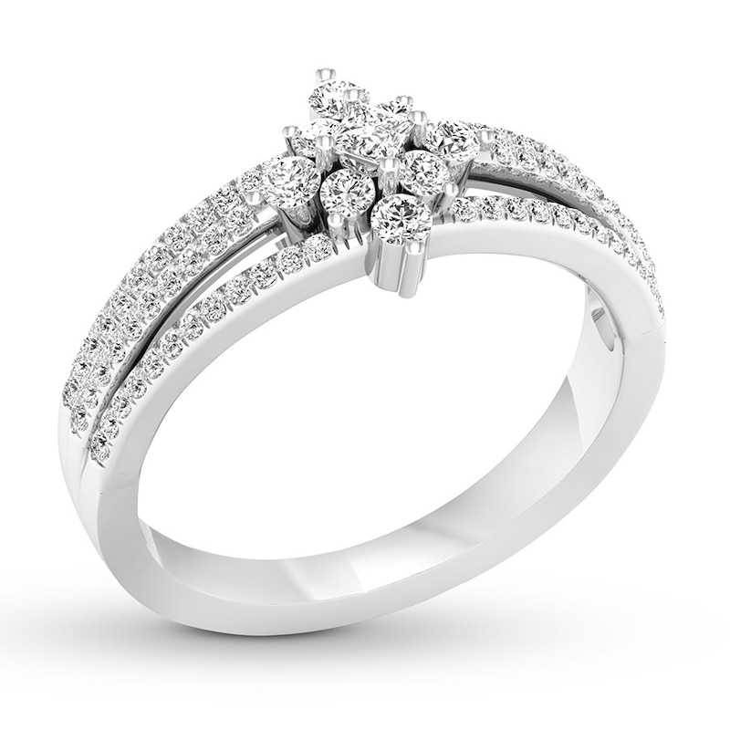 Diamond Ring 1/2 ct tw Round/Princess-cut 14K White Gold