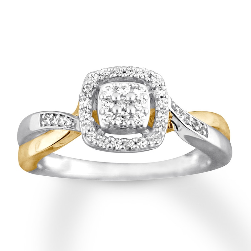 Diamond Promise Ring 1/5 carat tw Round 10K Two-Tone Gold with 360