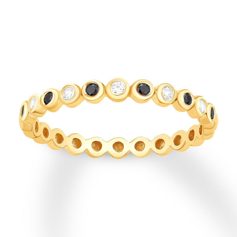 Main Image 1 of Black & White Diamond Band 1/8 ct tw Bezel-set 10K Yellow Gold