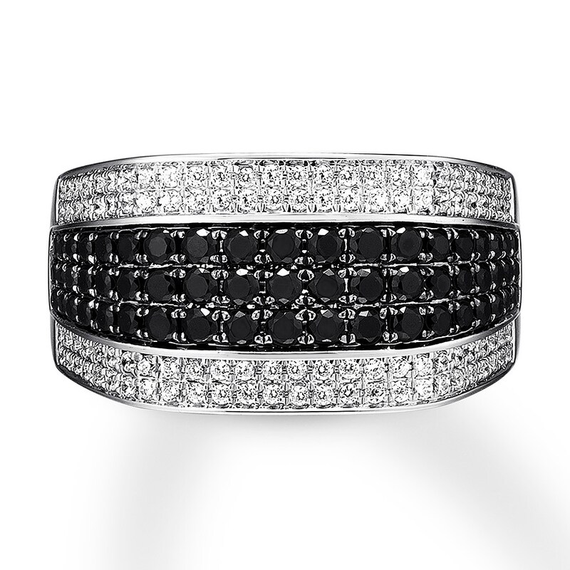 Black & White Diamond Men's Ring 1-1/2 ct tw 10K White Gold