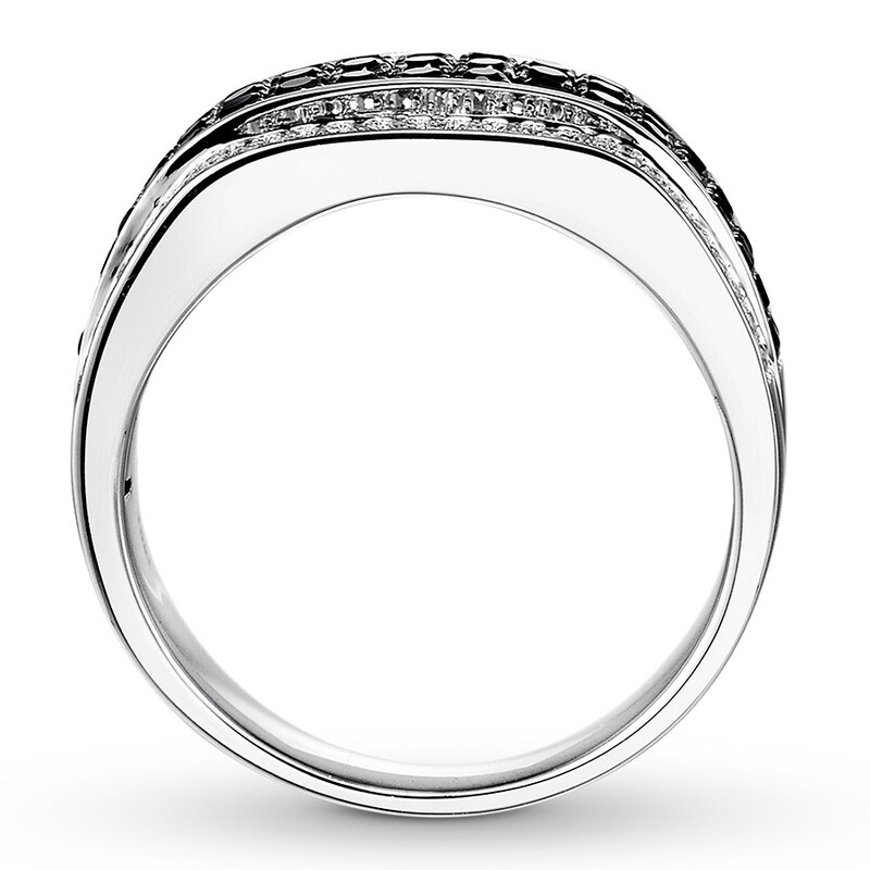 Black & White Diamond Men's Ring 1-1/2 ct tw 10K White Gold