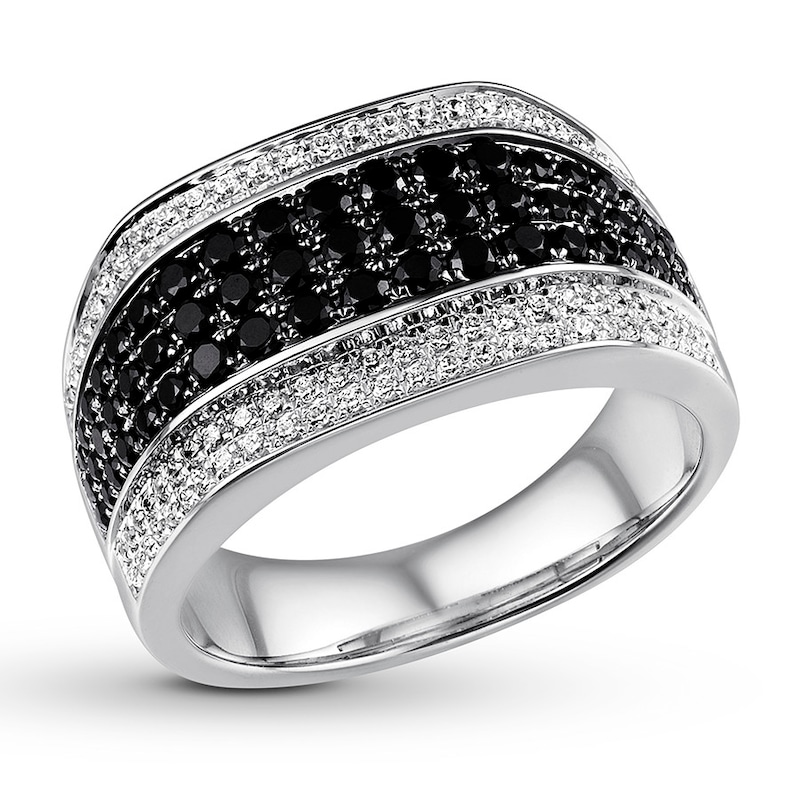 Black & White Diamond Men's Ring 1-1/2 ct tw 10K White Gold