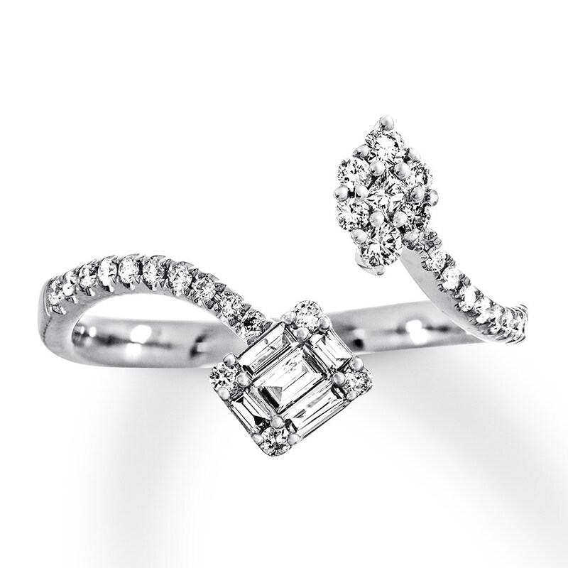 Main Image 1 of Diamond Ring 3/8 carat tw Round/Baguette 14K White Gold