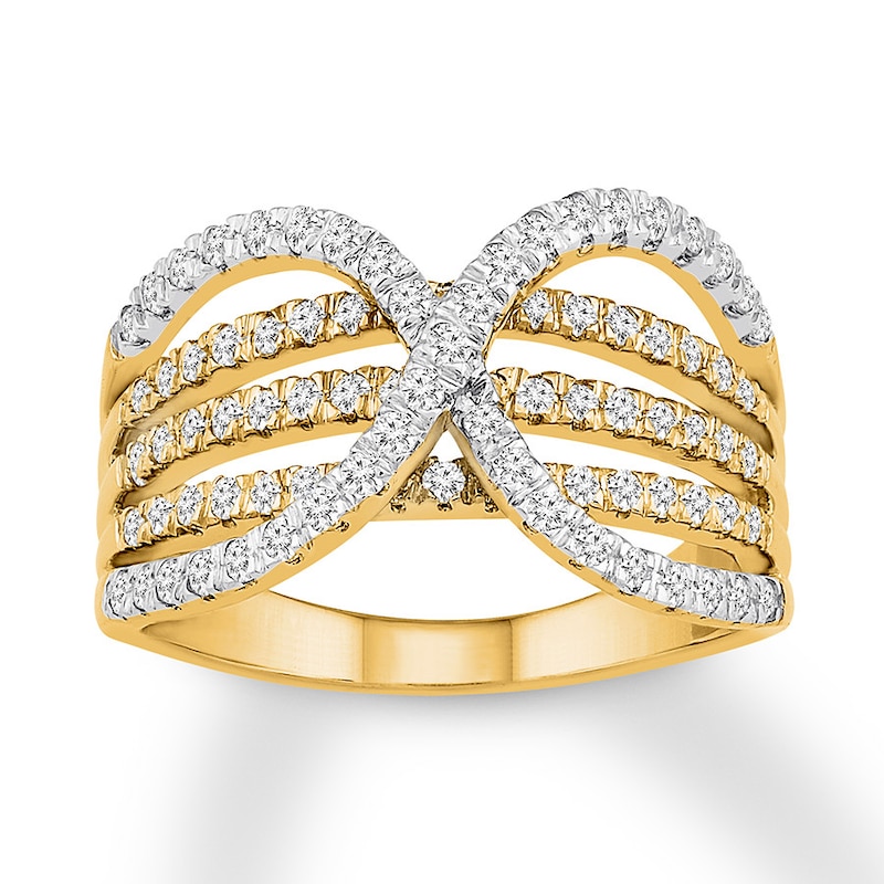 Diamond Wave Ring 5/8 carat tw Round 14K Yellow Gold