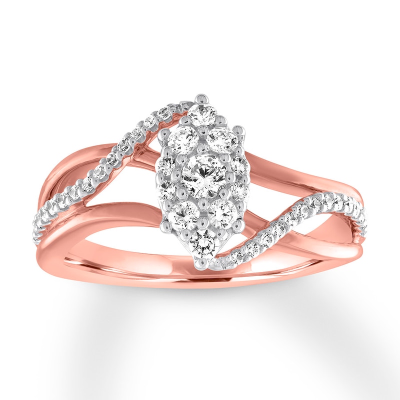 Diamond Ring Round 1/2 carat tw 14K Rose Gold with 360