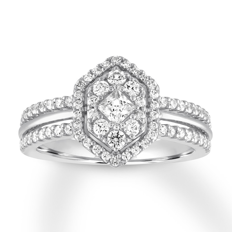 Diamond Ring 3/4 carat tw Princess/Round 14K White Gold