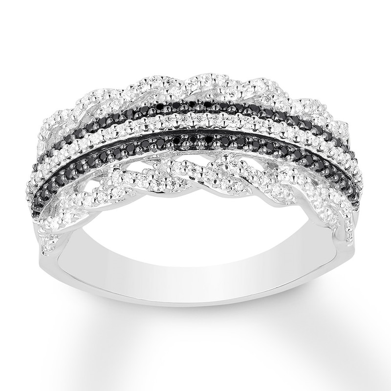 Black & White Diamond Anniversary Ring 1/2 ct tw 10K White Gold