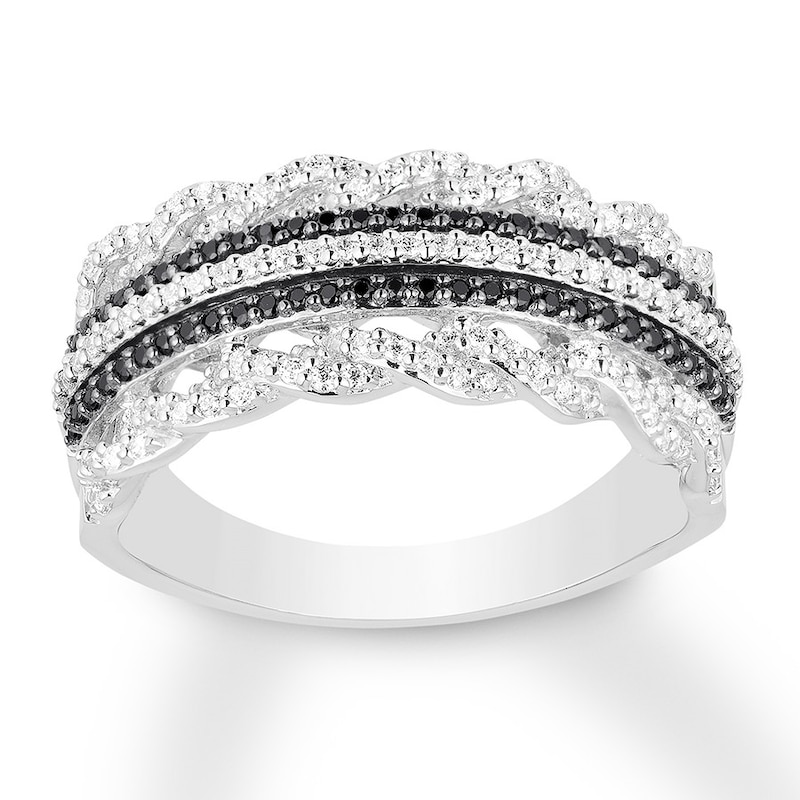 Main Image 1 of Black & White Diamond Anniversary Ring 1/2 ct tw 10K White Gold